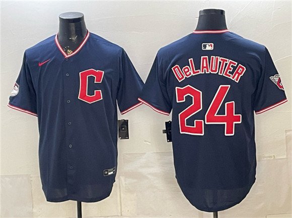 Men's Cleveland Guardians #24 Chase DeLauter Navy Limited Stitched Baseball Jersey