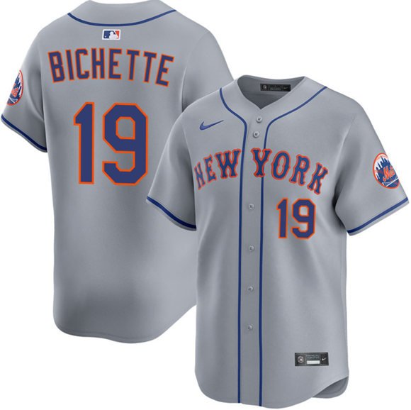 Men's New York Mets #19 Bo Bichette 2026 Gray Limited Stitched Baseball Jersey