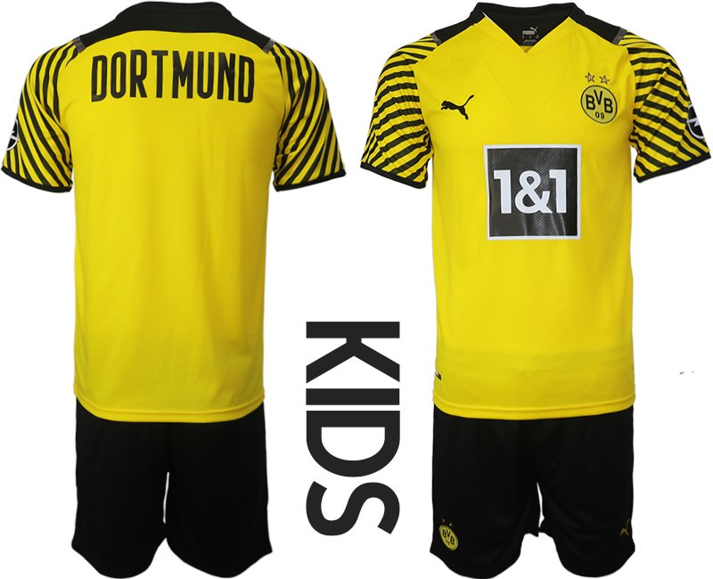 Youth 2021-2022 Club Borussia Dortmund home yellow blank Soccer Jersey
