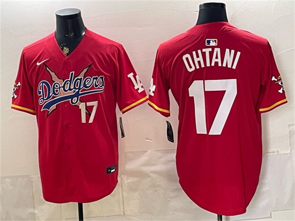 Men's Los Angeles Dodgers x One Piece #17 Shohei Ohtani Red Vapor Premier Limited Stitched Baseball Jersey