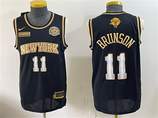 Men's New Yok Knicks #11 Jalen Brunson Black Gold 2026 Finals & Eastern Conference Champions Patch Stitched Jersey