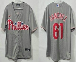 Men's Philadelphia Phillies #61 Cristopher Sanchez Grey Cool Base Jersey