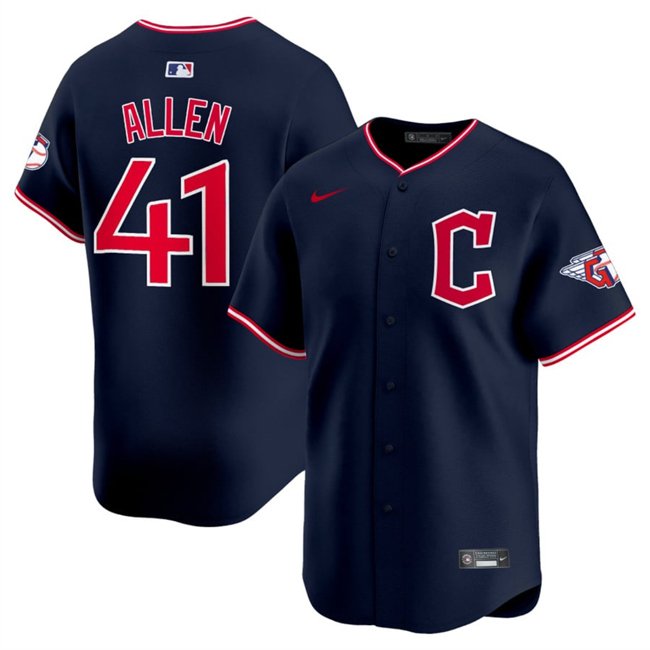 Men's Cleveland Guardians #41 Carlos Santana Navy 2025 Alternate Limited Stitched Baseball Jersey