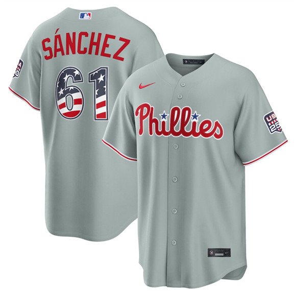 Men's Philadelphia Phillies #61 Jhoan Durán Gray USA 250 Fourth of July Home Stitched Baseball Jersey