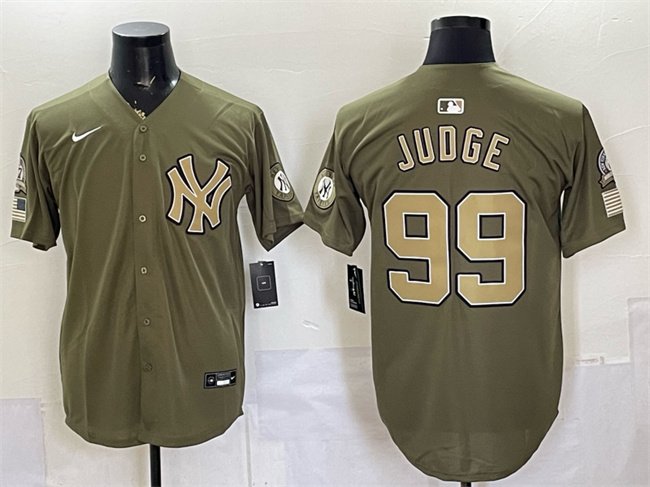Men's New York Yankees #99 Aaron Judge Olive 2026 Armed Forces Day Stitched Baseball Jersey