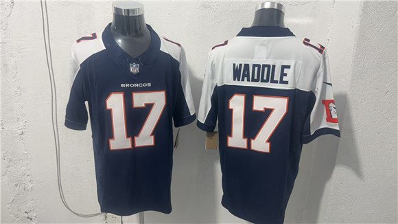 Men's Denver Broncos #17 Jaylen Waddle Navy White 2026 Vapor Limited Football Stitched Jersey