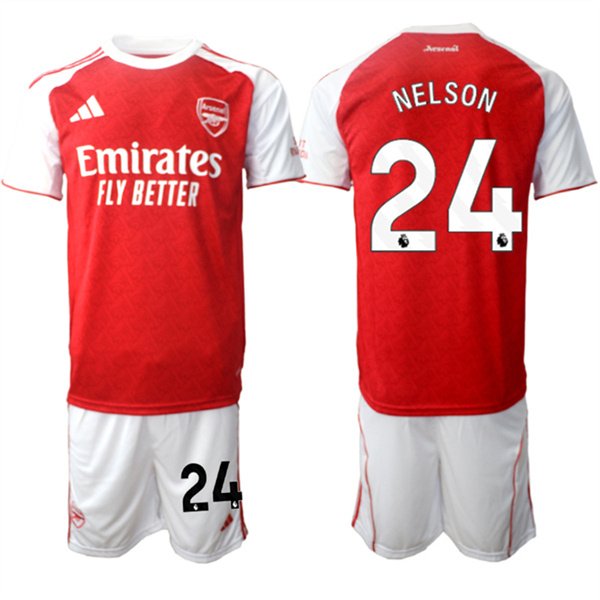 Men's Arsenal F.C #24 Reiss Nelson 2026 Red Home Soccer Jersey Suit