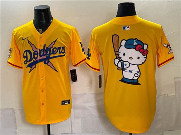Men's Los Angeles Dodgers x One Piece Team Big Logo Yellow Vapor Premier Limited Stitched Baseball Jersey