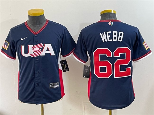 Youth USA Baseball #62 Logan Webb Navy 2026 World Baseball Classic Stadium Stitched Baseball Jersey