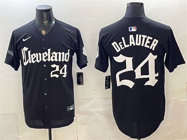 Men's Cleveland Guardians #24 Chase DeLauter Black Gothic Vapor Premier Limited Stitched Baseball Jersey
