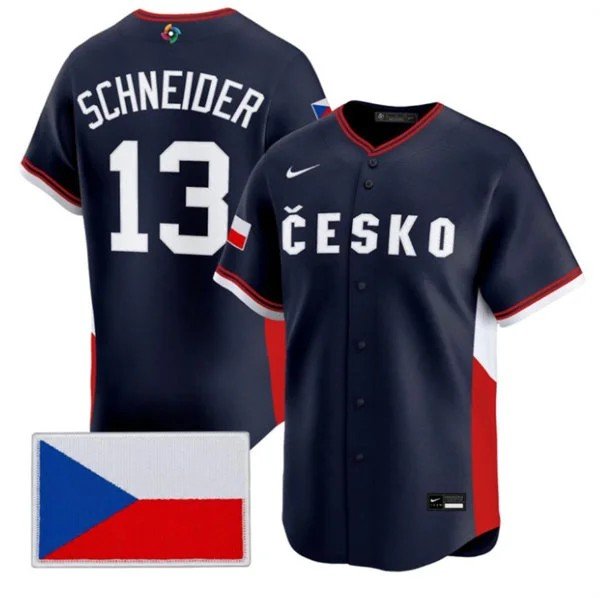 Men's Czech Republic Baseball #13 Martin Schneider Nike Navy 2026 World Baseball Classic Jersey