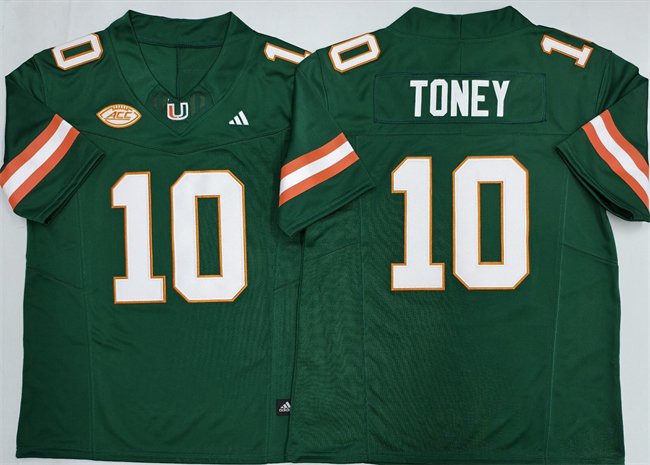 Men's Miami Hurricanes #10 Malachi Toney Green F.U.S.E. 2026 Stitched Football Jersey