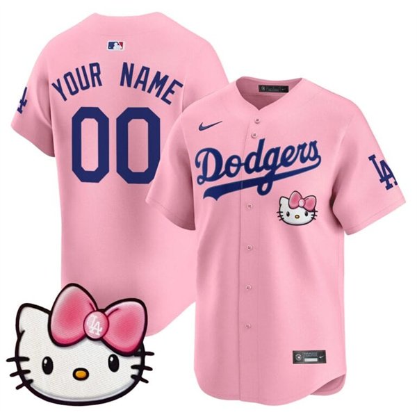 Men's Los Angeles Dodgers ACTIVE PLAYER Custom Pink 2025 Hello Kitty Vapor Premier Limited Stitched Baseball Jersey