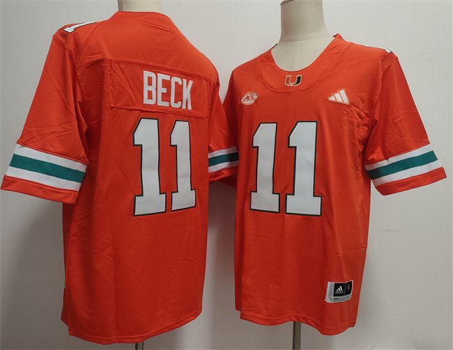 Men's Miami Hurricanes #11 Carson Beck Orange Stitched Football Jersey