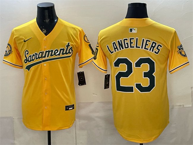 Men's Oakland Athletics #23 Shea Langeliers 2026 Yellow Alternate Sacramento Celebrating 125 Years Vapor Limited Stitched Baseball Jersey