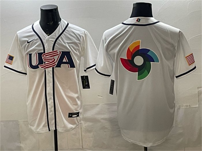 Men's USA Baseball Team Big Logo White 2026 World Baseball Classic Home Stadium Stitched Jersey