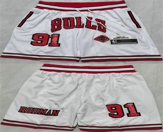 Men's Chicago Bulls #91 Dennis Rodman White 2025 Shorts