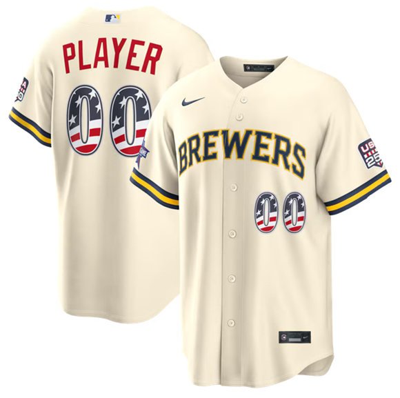 Men's Milwaukee Brewers ACTIVE PLAYER Custom Cream 2026 All-Star Edition Stars & Stripes USA 250 Patch Stitched Jersey