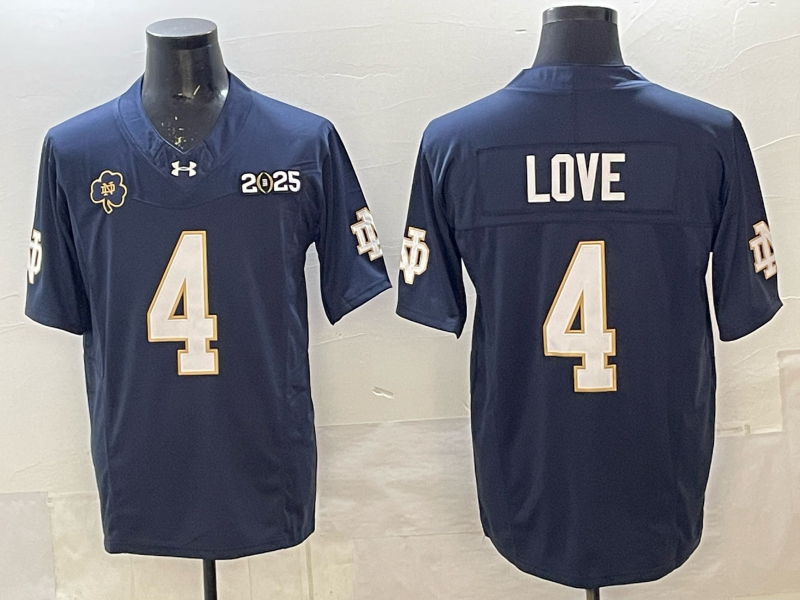 Men's Notre Dame Fighting Irish #4 Jeremiyah Love Navy F.U.S.E. 2025 CFP Final Patch Limited Stitched Football Jersey