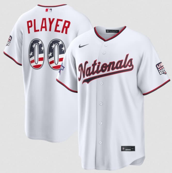 Men's Washington Nationals Active Player Custom White 2026 All-Star Edition Stars & Stripes & USA 250 Fourth of July Home Stadium Stitched Baseball Jersey