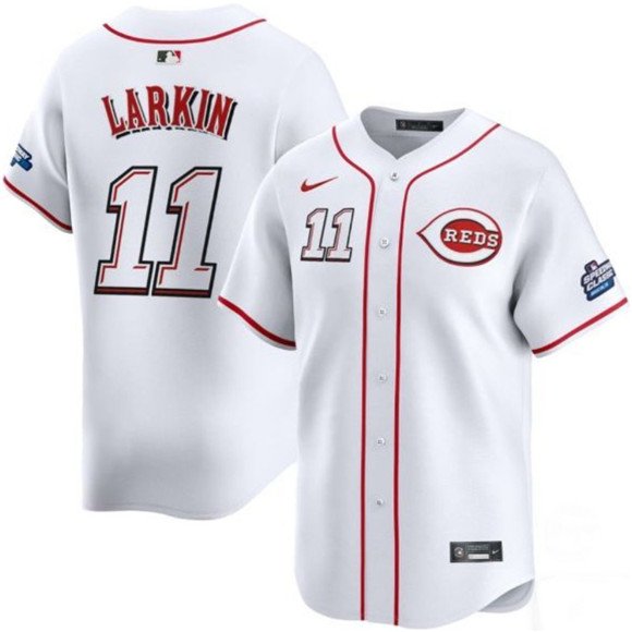 Men's Cincinnati Reds #11 Barry Larkin White 2025 Speedway Classic Home Limited Stitched Baseball Jersey