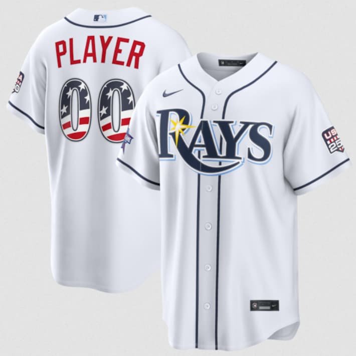 Men's Tampa Bay Rays Active Player Custom White 2026 All-Star Edition Stars & Stripes & USA 250 Fourth of July Home Stadium Stitched Baseball Jersey