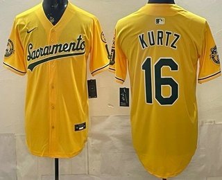 Men's Oakland Athletics #16 Nick Kurtz Yellow Limited Jersey