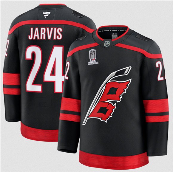 Men's Carolina Hurricanes #24 Seth Jarvis Black 2026 Stanley Cup Champions Home Stitched Jersey