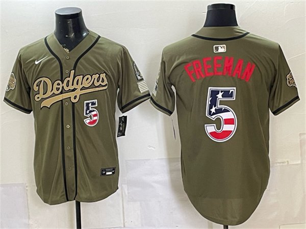 Men's Los Angeles Dodgers #5 Freddie Freeman Olive 2026 Armed Forces Day 250 Fourth of July Stitched Baseball Jersey