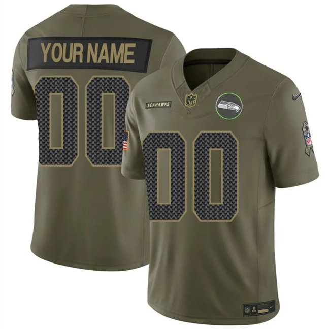 Men's Seattle Seahawks Active Player Custom Olive 2025 F.U.S.E. Salute to Service Limited Stitched Football Jersey
