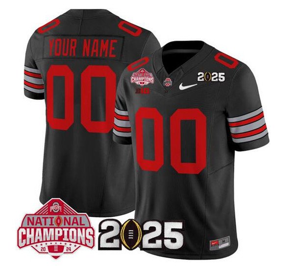 Men's Ohio State Buckeyes Active Player Custom Black 2025 CFP Final With National Champions Patch F.U.S.E. Vapor Limited Stitched Jersey