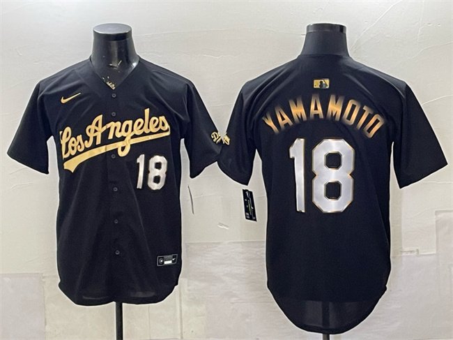 Men's Los Angeles Dodgers #18 Yoshinobu Yamamoto Black Gold Limited Stitched Baseball Jersey