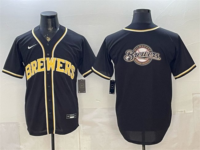 Men's Milwaukee Brewers Team Big Logo 2026 Fashion Replica Black Out Stitched Baseball Jersey