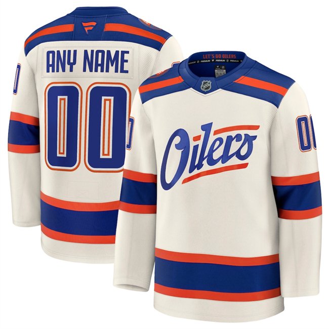 Men's Edmonton Oilers Custom Light Beige Alternate Stitched Hockey Jersey