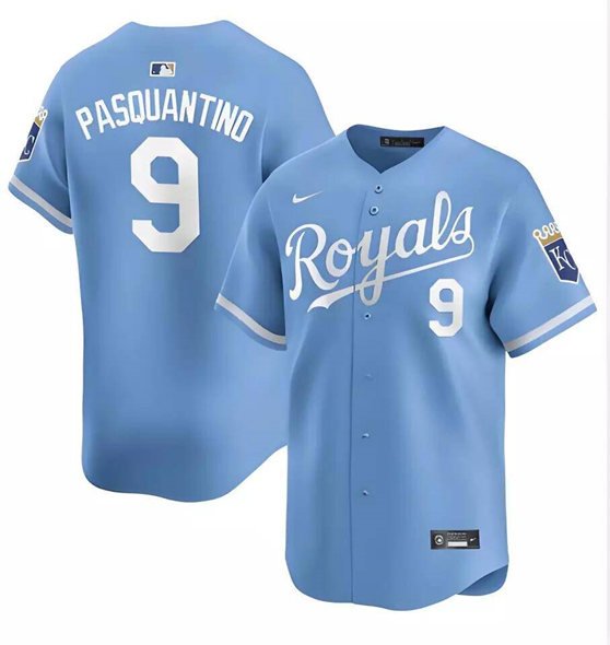 Men's Kansas City Royals #9 Vinnie Pasquantino Light Blue Alternate Limited Stitched Baseball Jersey