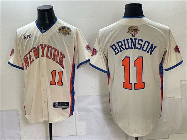 Men's New York Knicks #11 Jalen Brunson Cream 2026 Finals & Eastern Conference Champions Patch Stitched Baseball Jersey