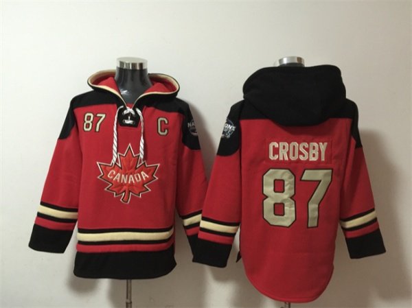Men's Team Canada #87 Sidney Crosby Red Black Ageless Must-Have Lace-Up Pullover Hoodie