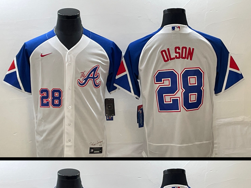 Men's Atlanta Braves #28 Matt Olson Number White 2023 City Connect Flex Base Stitched Jersey