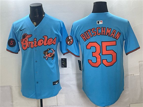 Men's Baltimore Orioles #35 Adley Rutschman Blue With Patch Vapor Premier Limited Stitched Baseball Jersey