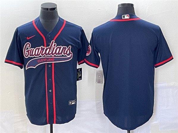 Men's Cleveland Guardians Blank Navy Cool Base Stitched Jersey