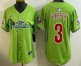 Women's Philadelphia Phillies #3 Bryce Harper Light Green Fashion Cool Base Jersey