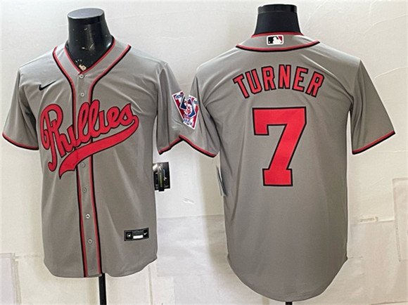 Men's Philadelphia Phillies #7 Trea Turner Gray 2026 Field of Dreams Stadium Stitched Baseball Jersey