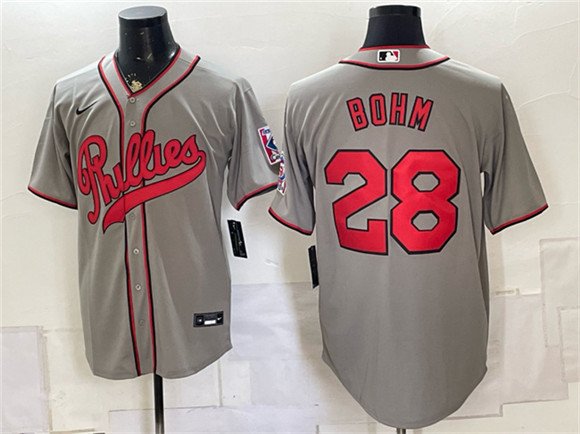 Men's Philadelphia Phillies #28 Alec Bohm Gray 2026 Field of Dreams Stadium Stitched Baseball Jersey