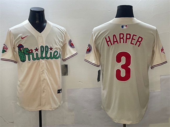 Men's Philadelphia Phillies #3 Bryce Harper Cream Phanatic Limited Stitched Jersey
