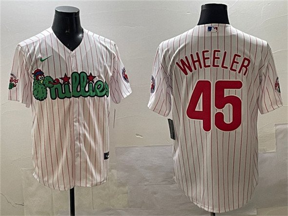 Men's Philadelphia Phillies #45 Zack Wheeler White Phanatic Cool Base Stitched Jersey
