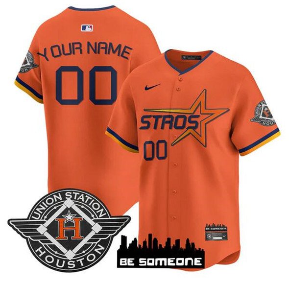 Men's Houston Astros Active Player Custom Orange 2025 City Connect Limited Stitched Baseball Jersey