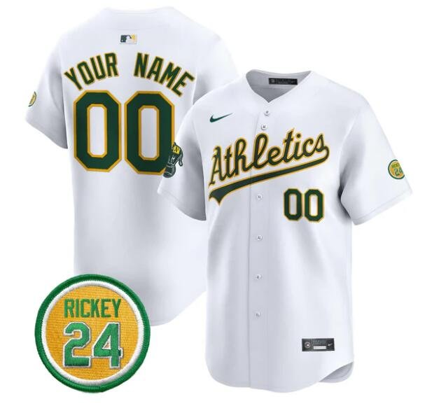 Men's Oakland Athletics Active Player Custom White Rickey Henderson Patch Vapor Premier Limited Stitched Baseball Jersey