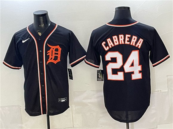 Men's Detroit Tigers #24 Miguel Cabrera Black 2026 Fashion Replica Black Out Stitched Baseball Jersey