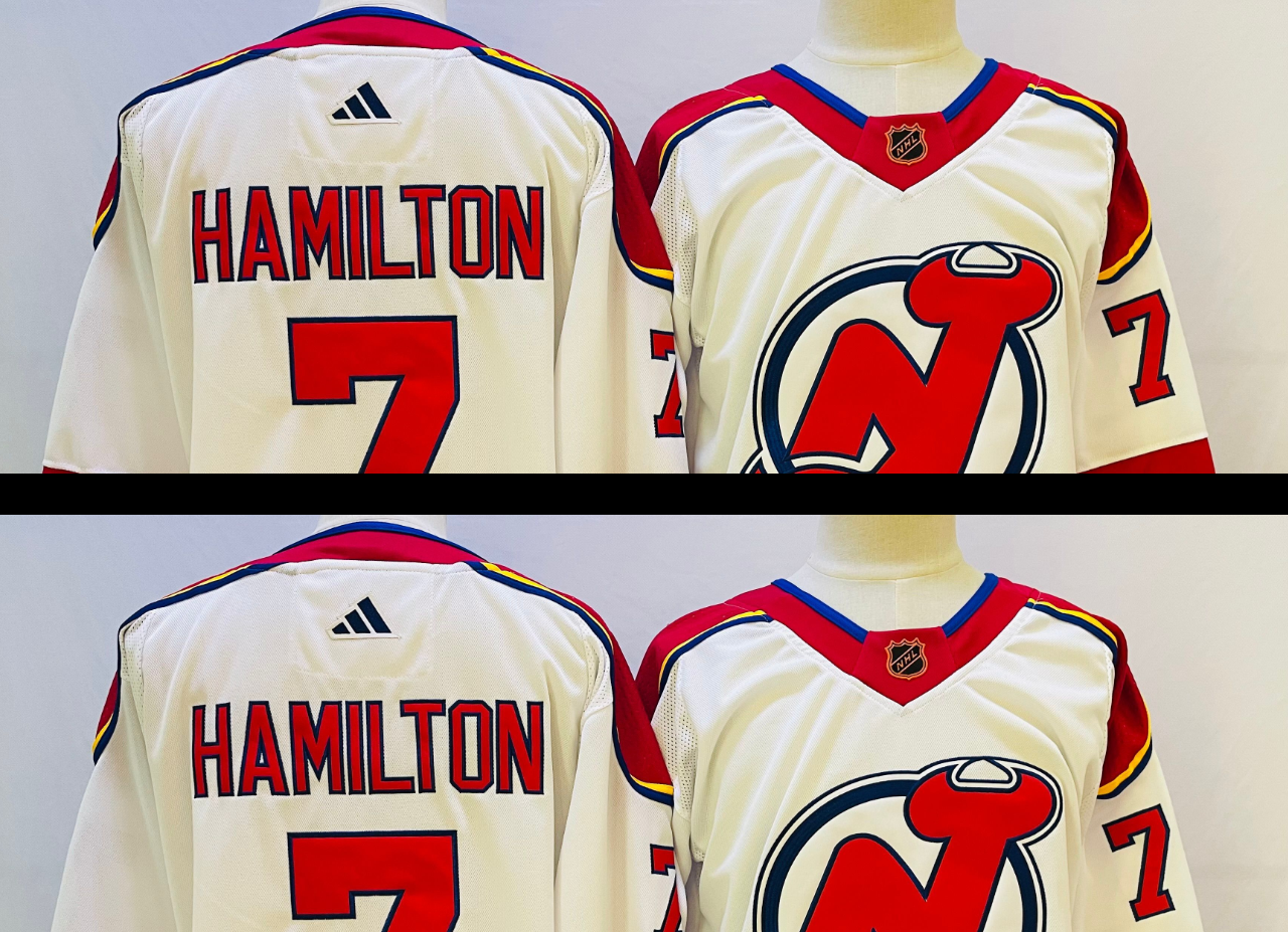 Men's New Jersey Devils #7 Dougie Hamilton White 2022 Reverse Retro Authentic Jersey