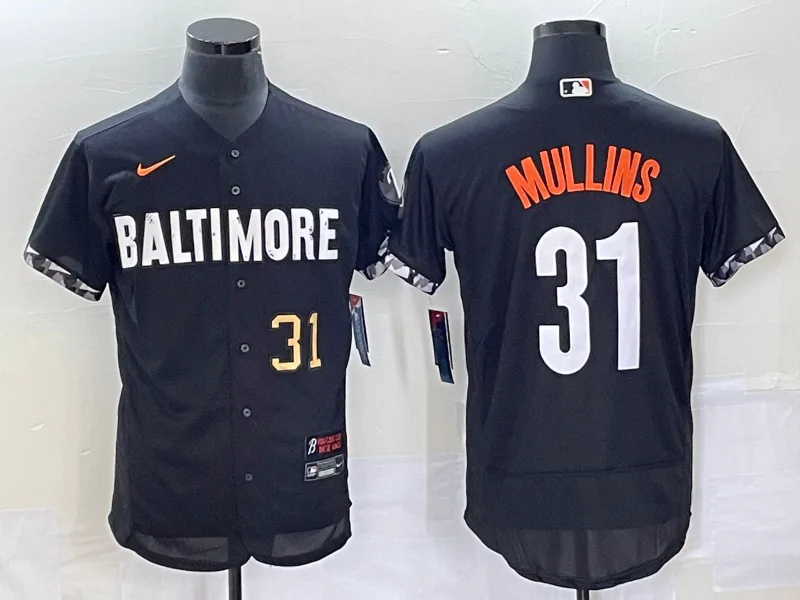Men's Baltimore Orioles #31 Cedric Mullins Number Black 2023 City Connect Flex Base Stitched Jersey 2